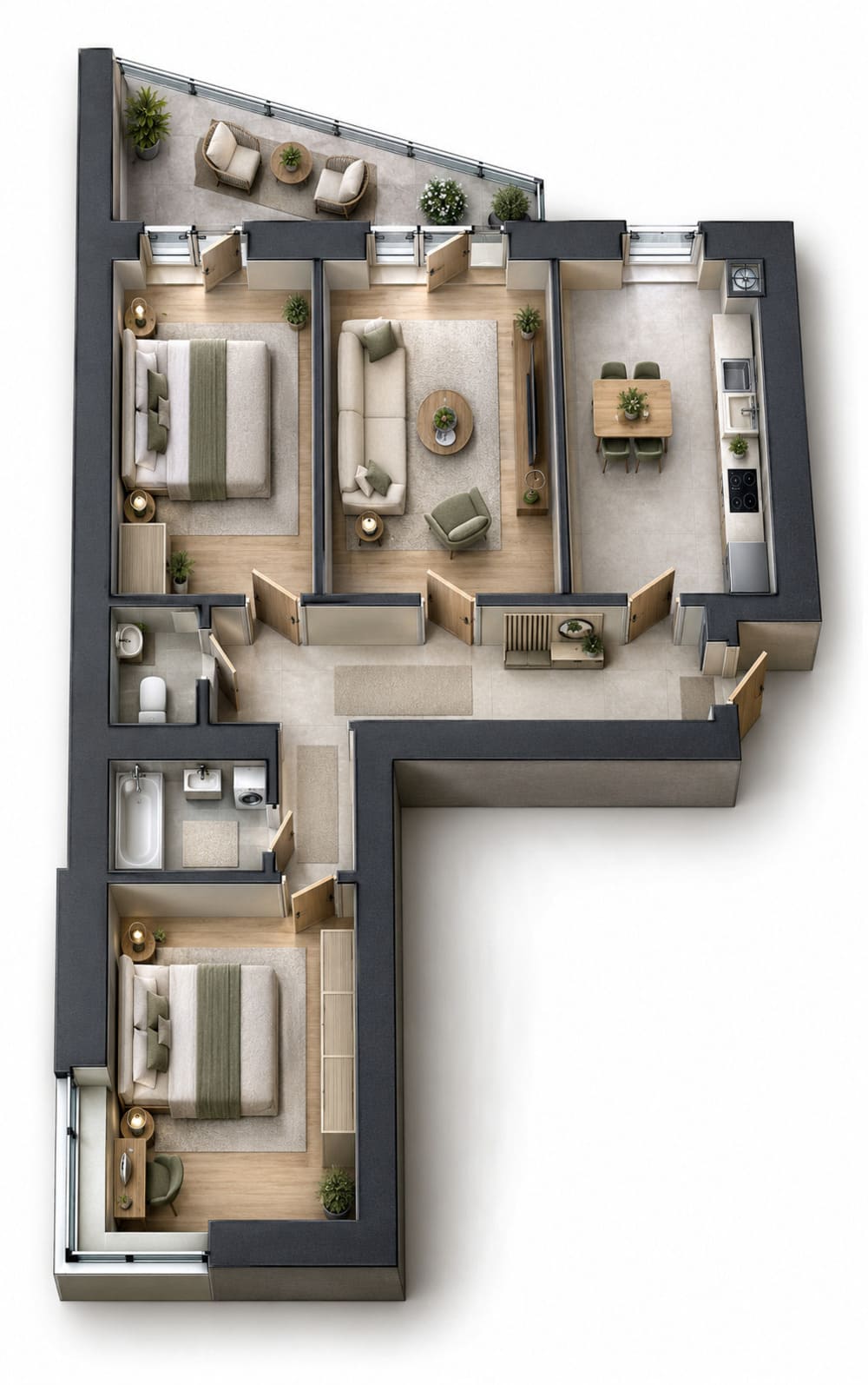 Об’ємне 3D-планування: 3-кімнатна 93,00 м²