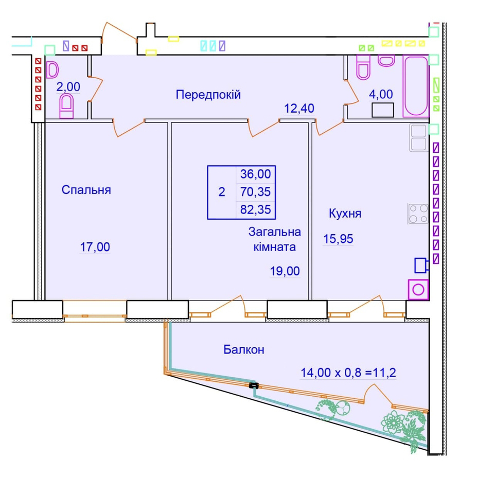 Планування - квартира квартира від забудовник Полтава площею 82,35 кв. м. | БМК Атлант